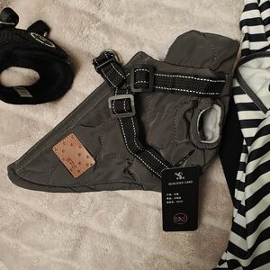 Gray Quilted Dog Jacket with Harness